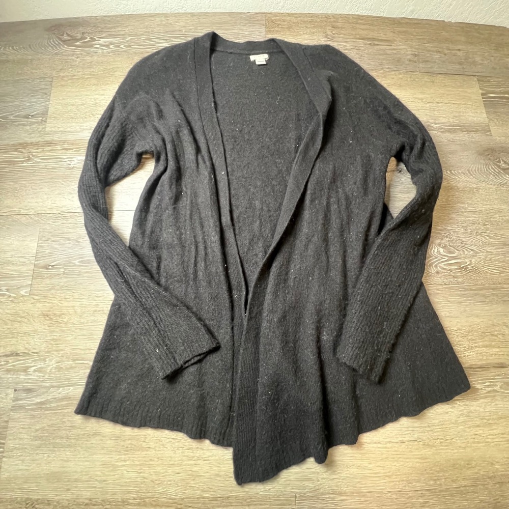 J.Crew Cardigan Womens XL Black Merino Wool Blend Open Front C8699 Knit Sweater